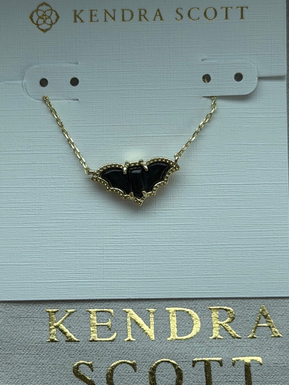 🏄♀️Kendra Scott Black and Gold Bat Pendant Necklace
